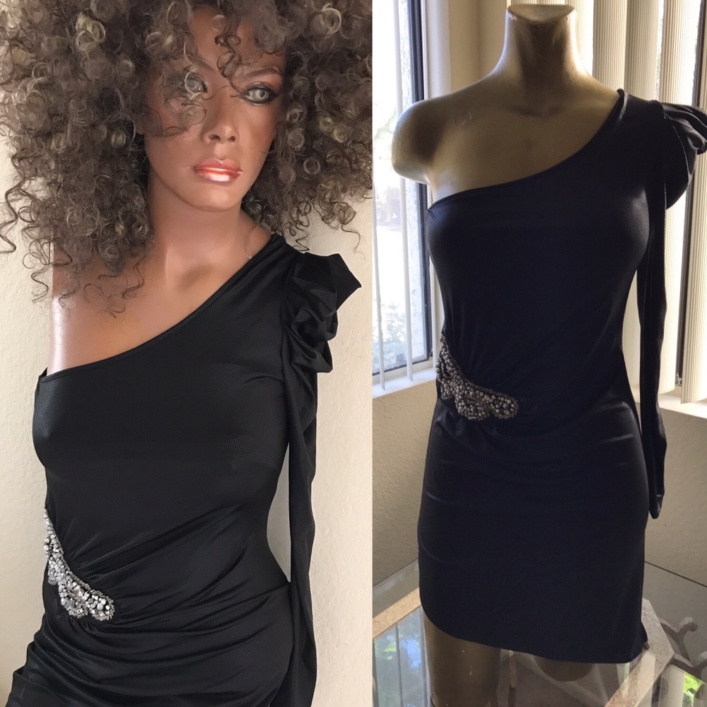 Vintage 80’s UNI Sleeve Rhinestone DISCO DRESS Size Large
